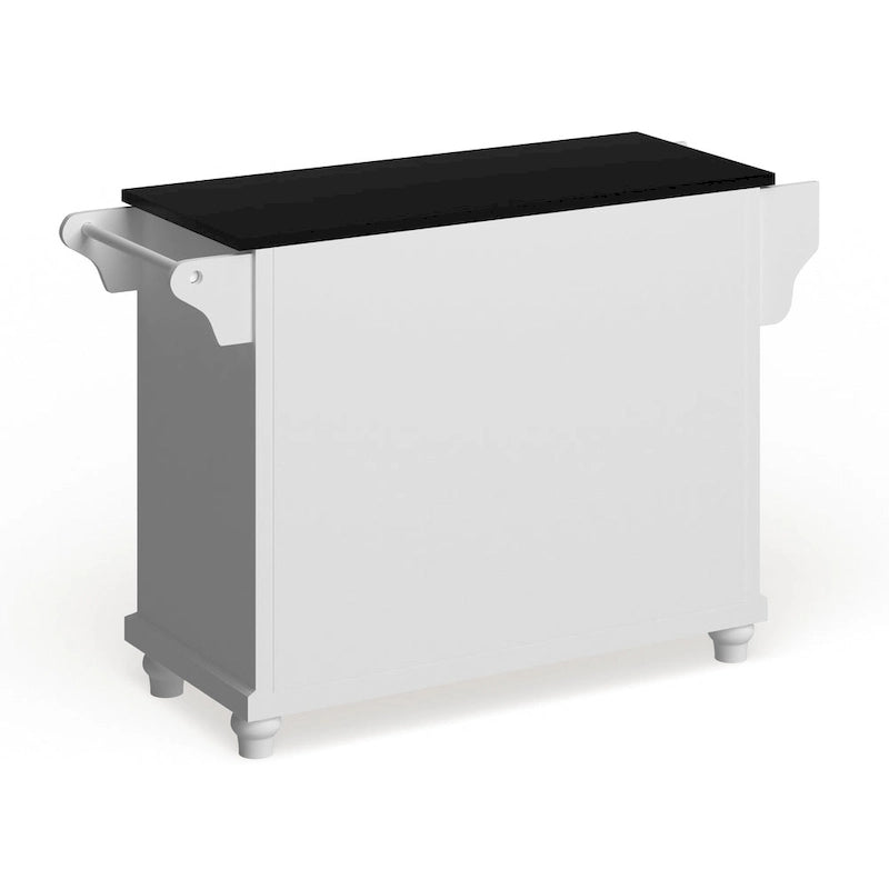 Îlot de cuisine blanc style ferme avec plateau en granit noir, 2 tiroirs et meuble de rangement à 4 portes