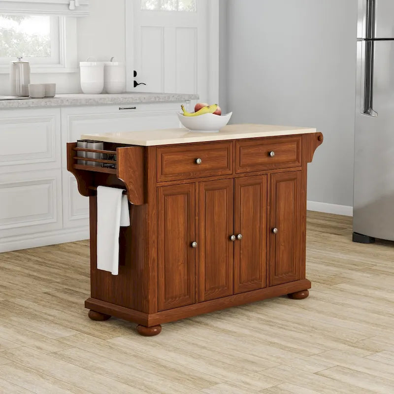 Crosley Alexandria Wood Top Full Size Kitchen Island/Cart in Classic Cherry Finish - 18d x 51.5w x 34h
