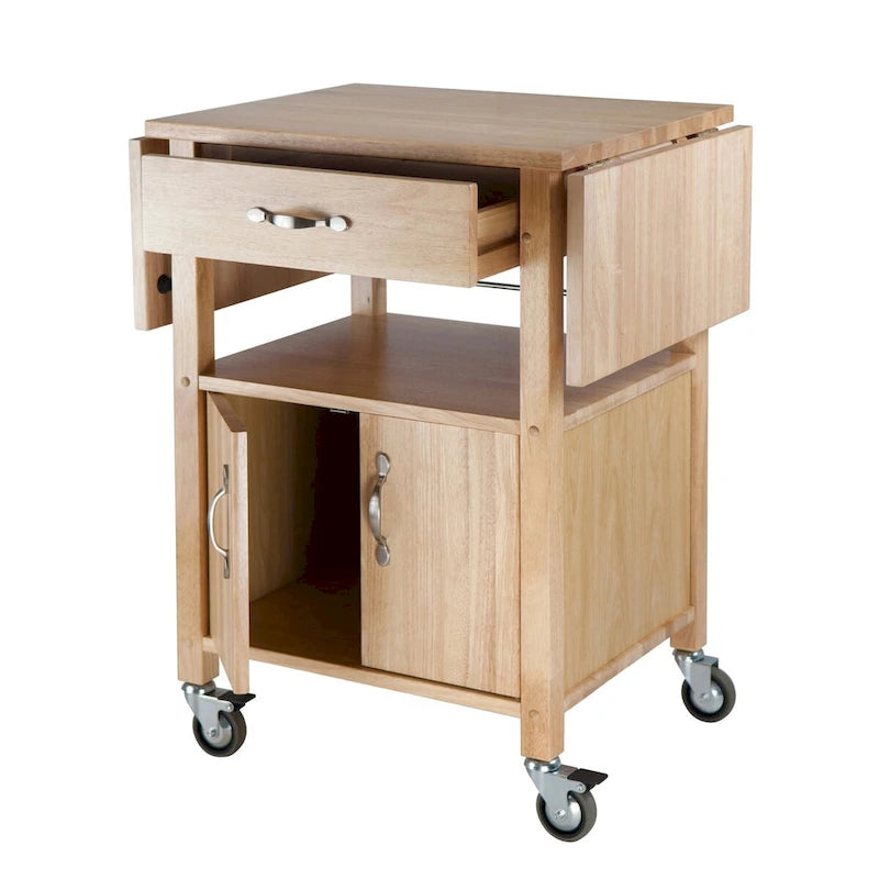 Desserte de cuisine à abattants naturelle avec armoire de rangement et tiroir