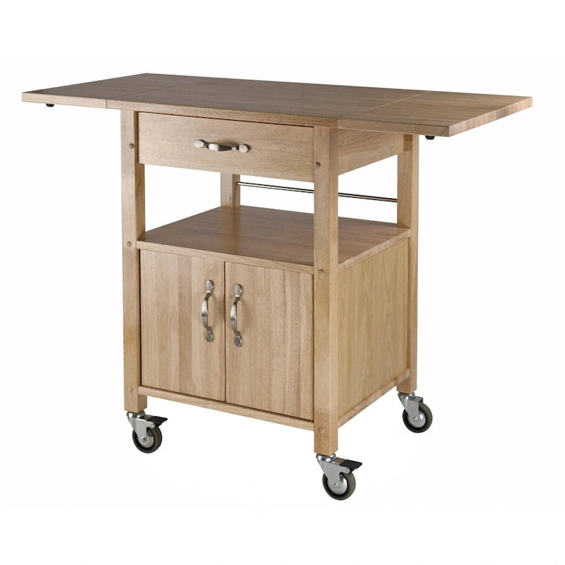 Desserte de cuisine à abattants naturelle avec armoire de rangement et tiroir