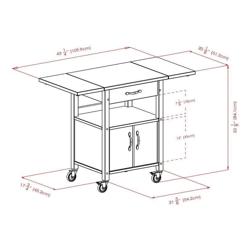 Desserte de cuisine à abattants naturelle avec armoire de rangement et tiroir