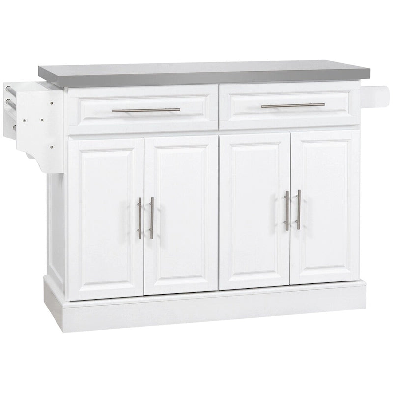 Chariot de cuisine blanc avec plateau en acier inoxydable et roulettes