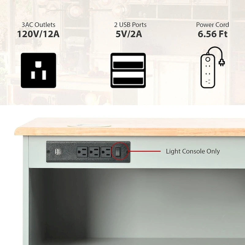Dessertes de cuisine roulantes avec abattant, portes vitrées cannelées, éclairage LED et prises électriques