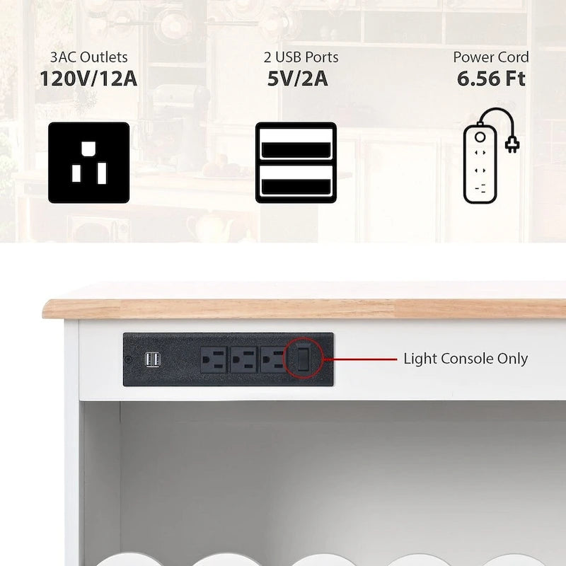 Dessertes de cuisine roulantes avec abattant, portes vitrées cannelées, éclairage LED et prises électriques