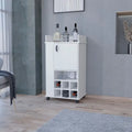 Chariot de bar roulant blanc avec porte-bouteilles à porte unique et étagères ouvertes