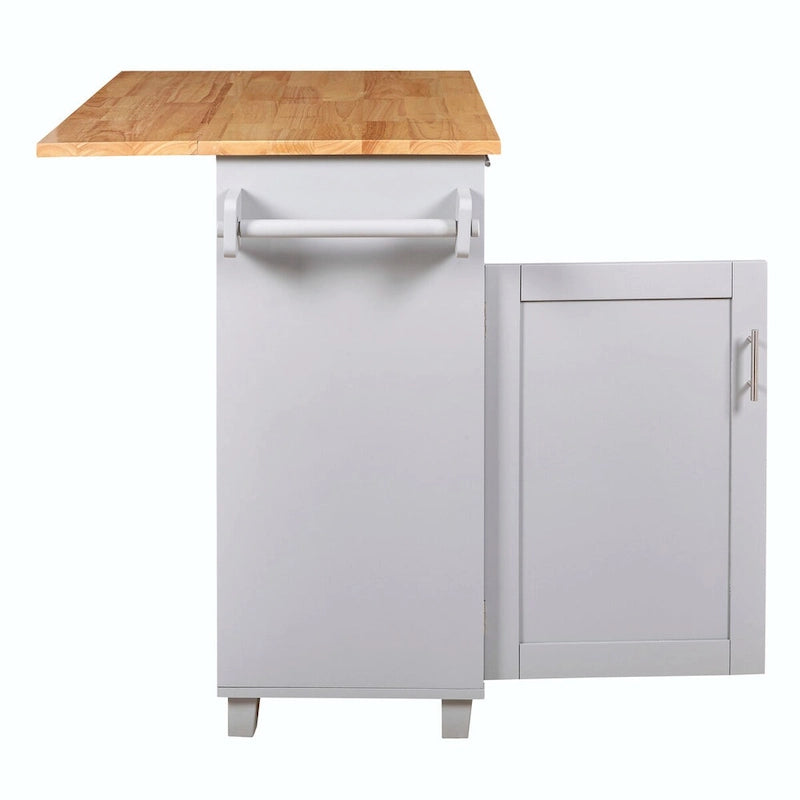 Desserte de cuisine roulante avec plateau rabattable en bois d'hévéa et rangement