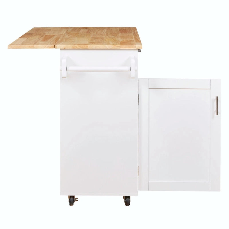 Desserte de cuisine roulante avec plateau rabattable en bois d'hévéa et rangement