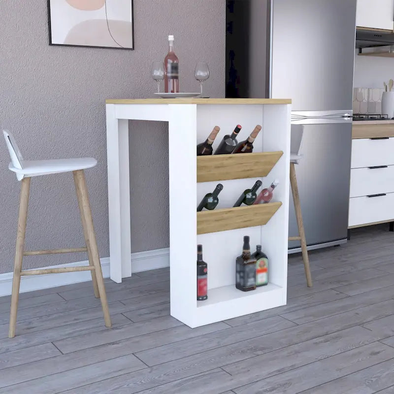 Îlot de cuisine avec trois étagères de rangement, finition crème et blanche
