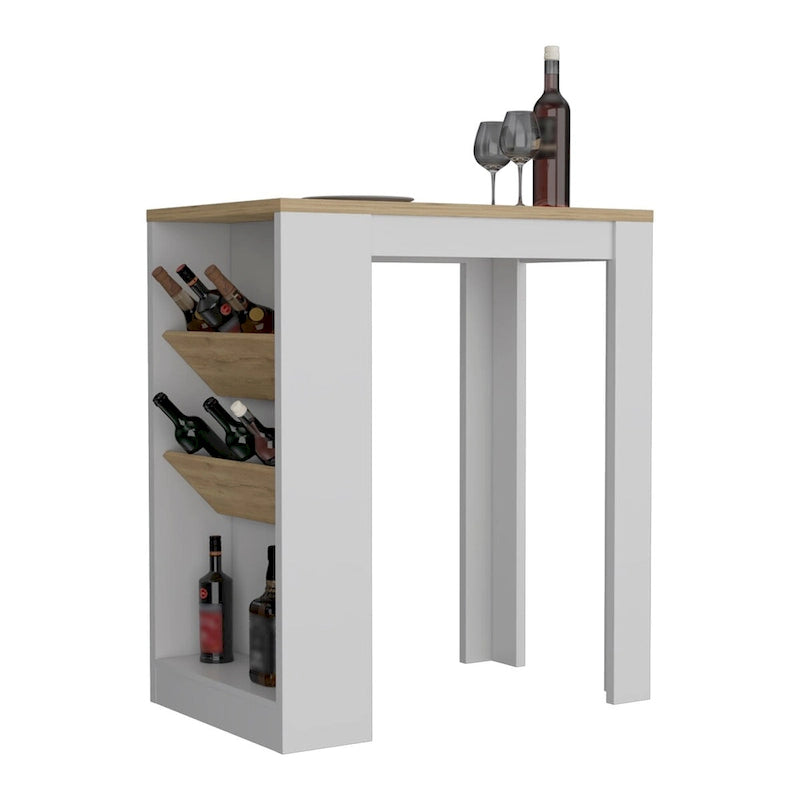 Îlot de cuisine avec trois étagères de rangement, finition crème et blanche