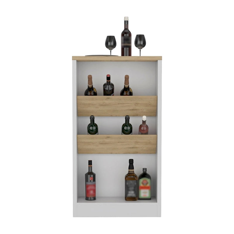 Îlot de cuisine avec trois étagères de rangement, finition crème et blanche