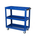 Chariot de rangement à outils roulant en acier robuste à 3 étagères avec roulettes pivotantes verrouillables bleu