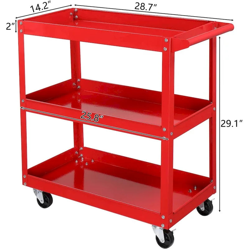Chariot de rangement à outils roulant en acier robuste à 3 étagères avec roulettes pivotantes verrouillables bleu