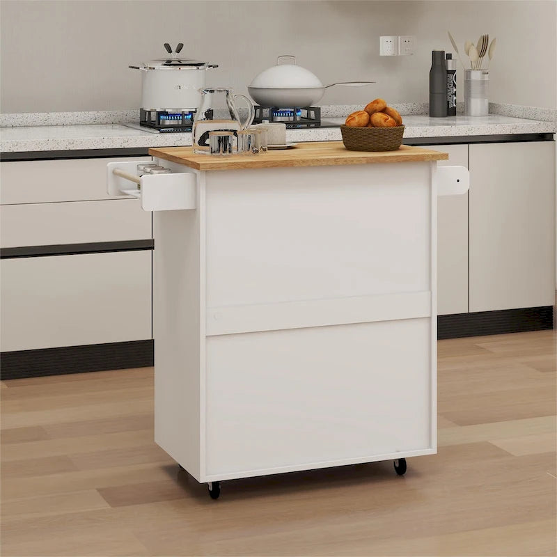 Chariot de desserte de cuisine roulant avec étagères réglables porte-serviettes plateau en bois blanc