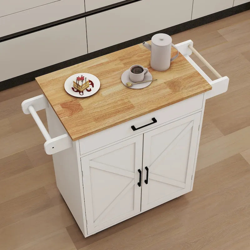 Chariot de desserte de cuisine roulant avec étagères réglables porte-serviettes plateau en bois blanc