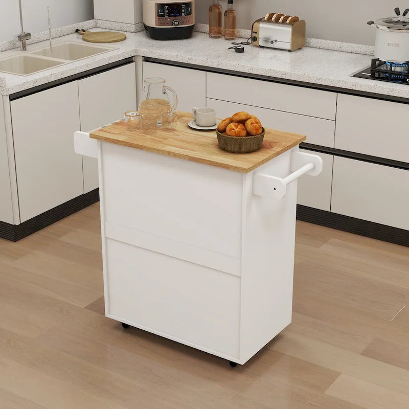 Chariot de desserte de cuisine roulant avec étagères réglables porte-serviettes plateau en bois blanc