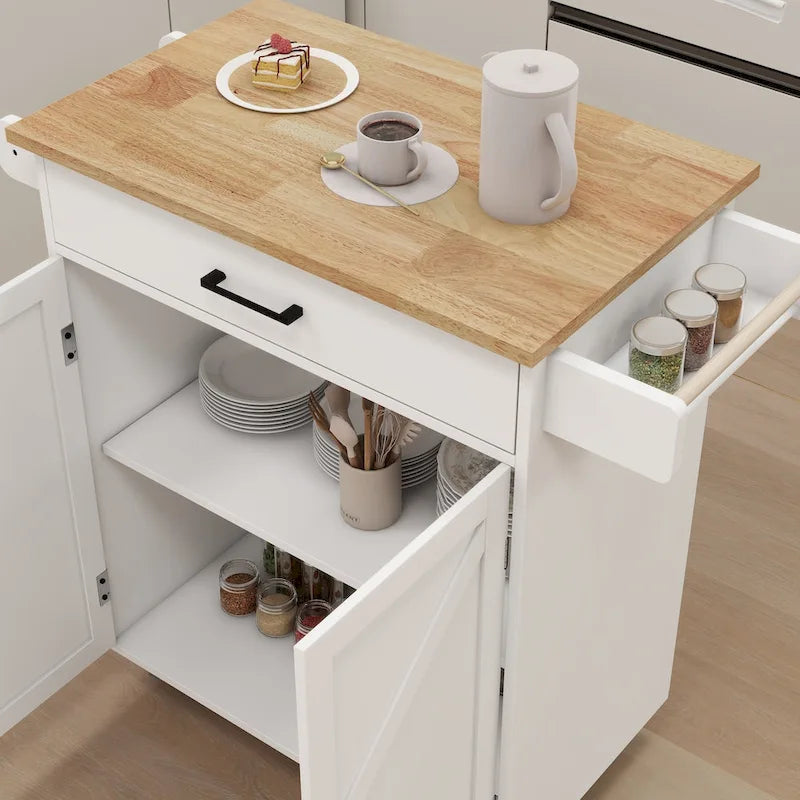 Chariot de desserte de cuisine roulant avec étagères réglables porte-serviettes plateau en bois blanc
