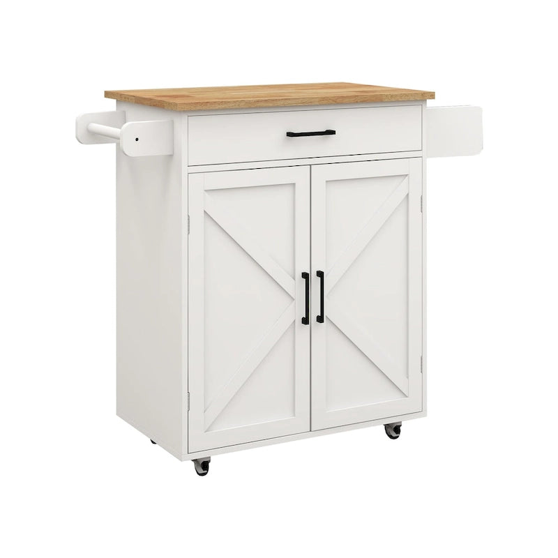 Chariot de desserte de cuisine roulant avec étagères réglables porte-serviettes plateau en bois blanc