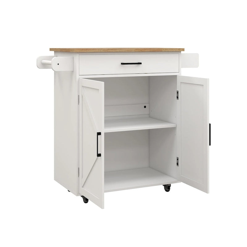 Chariot de desserte de cuisine roulant avec étagères réglables porte-serviettes plateau en bois blanc