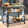 Chariot de barbecue extérieur avec roulettes et trois niveaux de rangement en acier gris