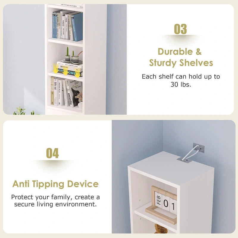 VECELO 70.9 Inches Tall Bathroom Narrow Linen Cabinet, 8 Tiers Solid Wood Freestanding Storage Cabinet