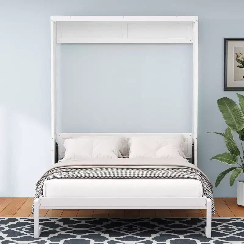 Whisen Full Size Murphy Bed Frame & 61.5 Cabinet Bed Folding Wall Bed with Desk Combo