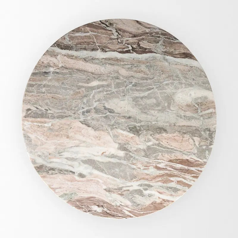 Allyson Round Medium Brown w/ Pink Marble Pedestal Dining Table - 42.0L x 42.0W x 30.0H