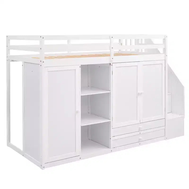 93.3 Functional Loft Bed with Wardrobes, Shelves, Drawers and Storage Ladder