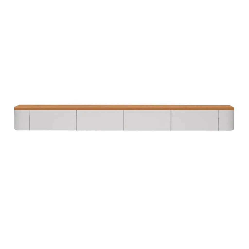 Contemporary Long White Wood Floating TV Stand with Drawers
