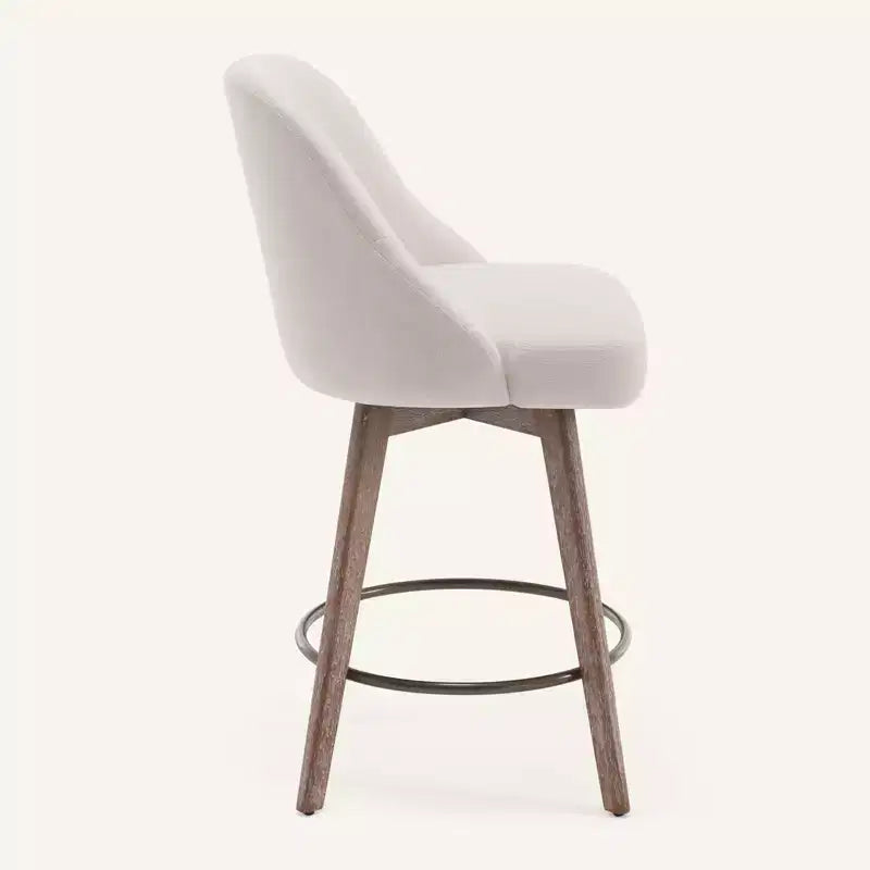 Bekrvio 26 Counter Height Swivel Bar Stools Set of 4 Backs and Wood Legs,Linen Fabric/PU Leather Upholstered Barstools for Kitchen Island