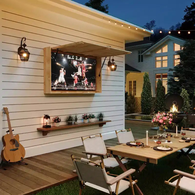 55 in Outdoor TV Enclosure, Solid Wood Weatherproof TV Cover with 4D Adjustable Mount & Fold-Up Door (Fits 44-55 in TVs)