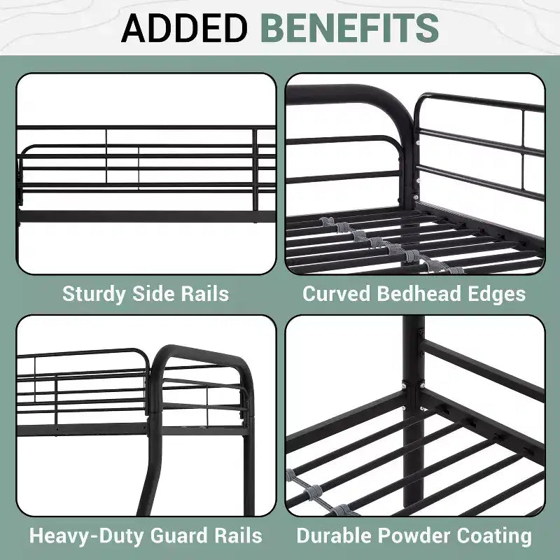 Full Metal Bunk Bed Low Height Safety Design with Guardrails, Angled Ladder and Underbed Storage