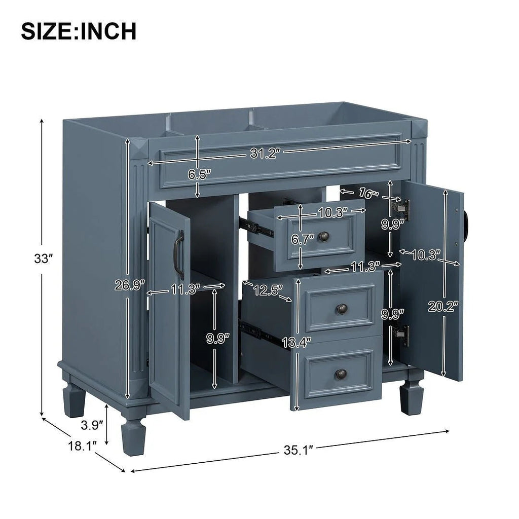 36 Modern Bathroom Vanity with Top Sink and Mirror Cabinet,2 Doors and 2 Drawers
