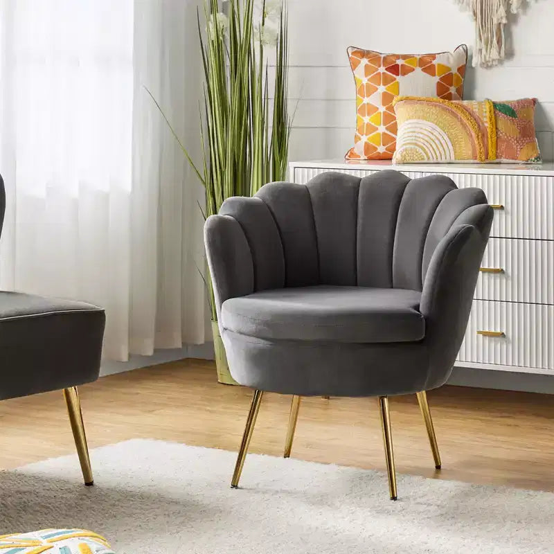 Comfy Barrel Chair with Golden Metal Legs, Living Room Accent Chair