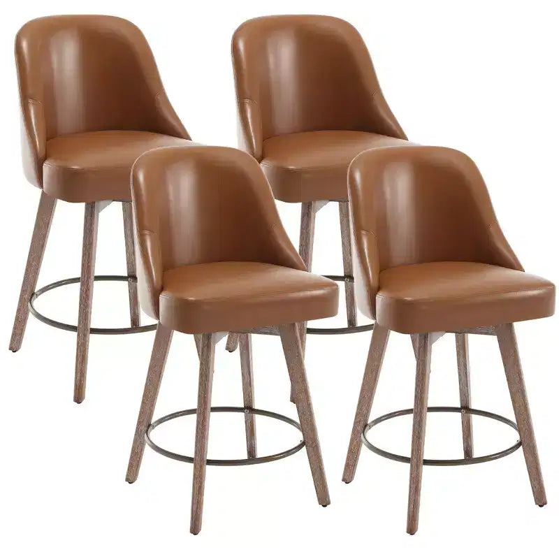 Bekrvio 26 Counter Height Swivel Bar Stools Set of 4 Backs and Wood Legs,Linen Fabric/PU Leather Upholstered Barstools for Kitchen Island