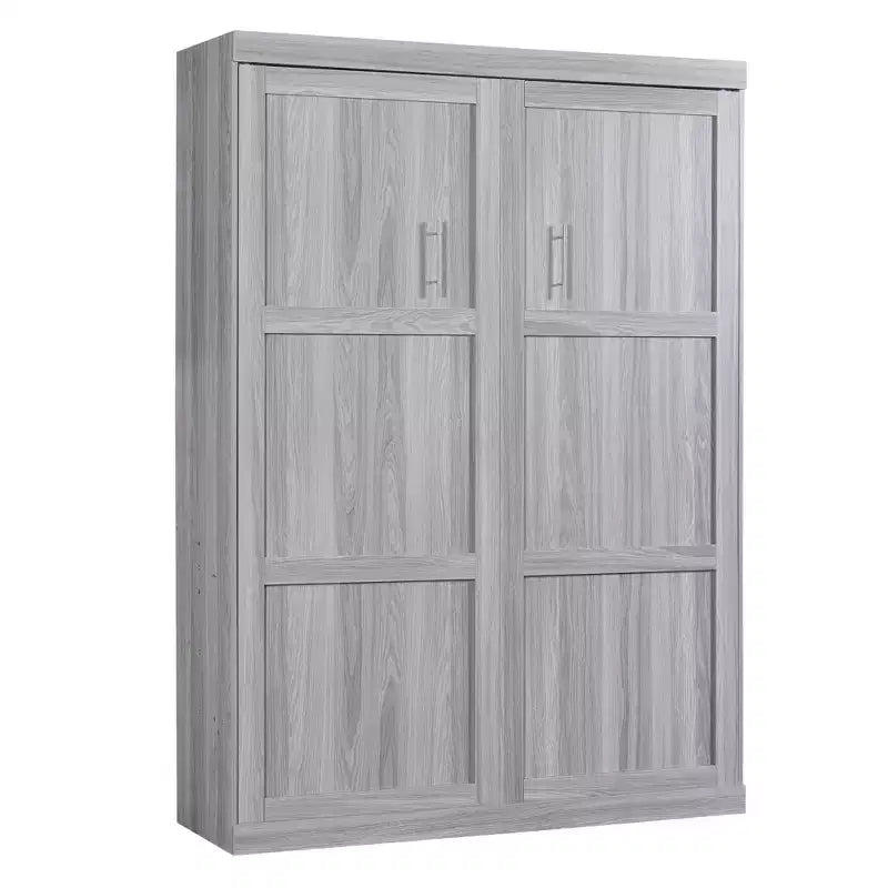 Full/Twin Size Murphy Bed Wall Bed, Wood Cabinet Bed, Gray