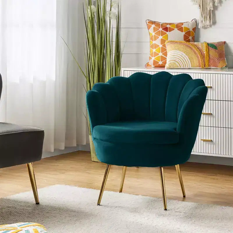 Comfy Barrel Chair with Golden Metal Legs, Living Room Accent Chair