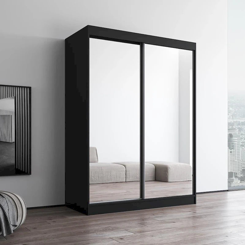 Mirrored 2-Door Wardrobe Armoire with High-Gloss Finish | 47 or 59 Wide