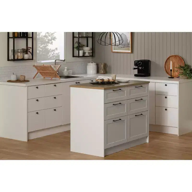 6-Drawer Kitchen Island ¨C Farmhouse Style, White & Maple Nutmeg, 47.25W