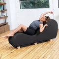 Avana Chaise Lounge Chair for Stretching and Relaxation, Hevea Wood Feet, Faux Leather - Submarine Grey