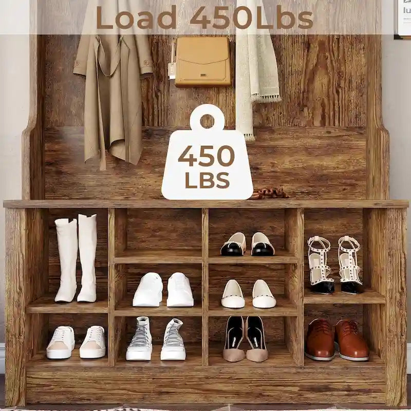Hall Tree Storage Bench 3-in-1 Entryway Bench Coat Rack