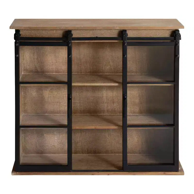 30 x 28 Barnhardt Decorative Wooden Wall Cabinet with 2 Sliding Glass Doors Rustic Brown - Kate & Laurel All Things Decor: Metal Framed