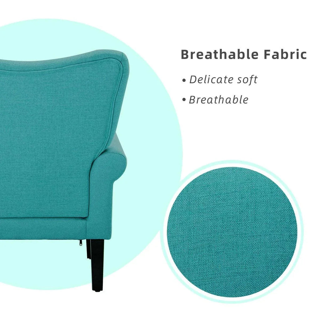 Erommy Modern Accent Chair, High Back Armchair, Upholstered Fabric Button Single Sofa with Wooden Legs for Living Room