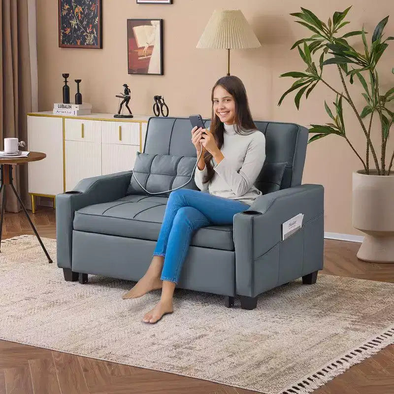 Upholstered Cats Claw Leather Convertible Reclining Sleeper Sofa Bed With Cushions For Small Spaces
