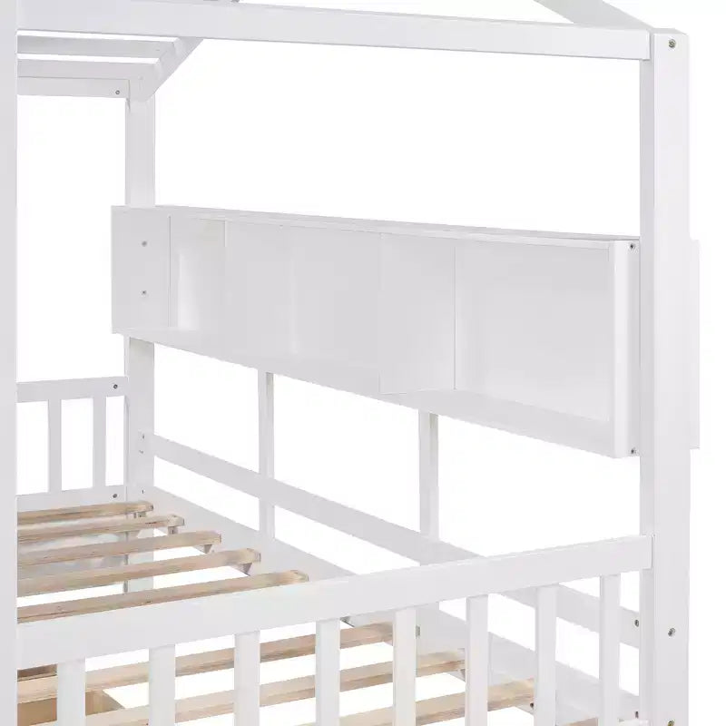 Whisen Twin Size House Bed & Kids Bed, Playhouse Bed with 2 Drawers, Storage Shelf