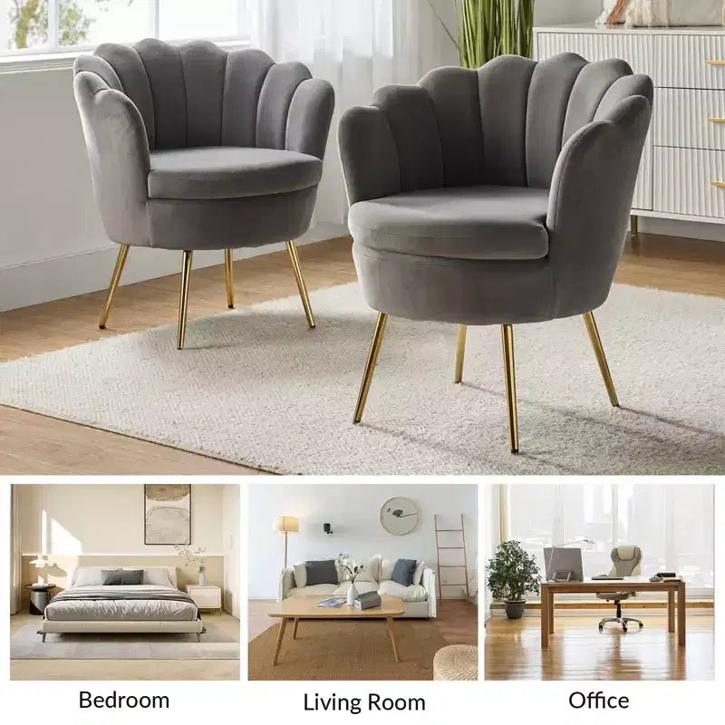 Comfy Barrel Chair with Golden Metal Legs, Living Room Accent Chair