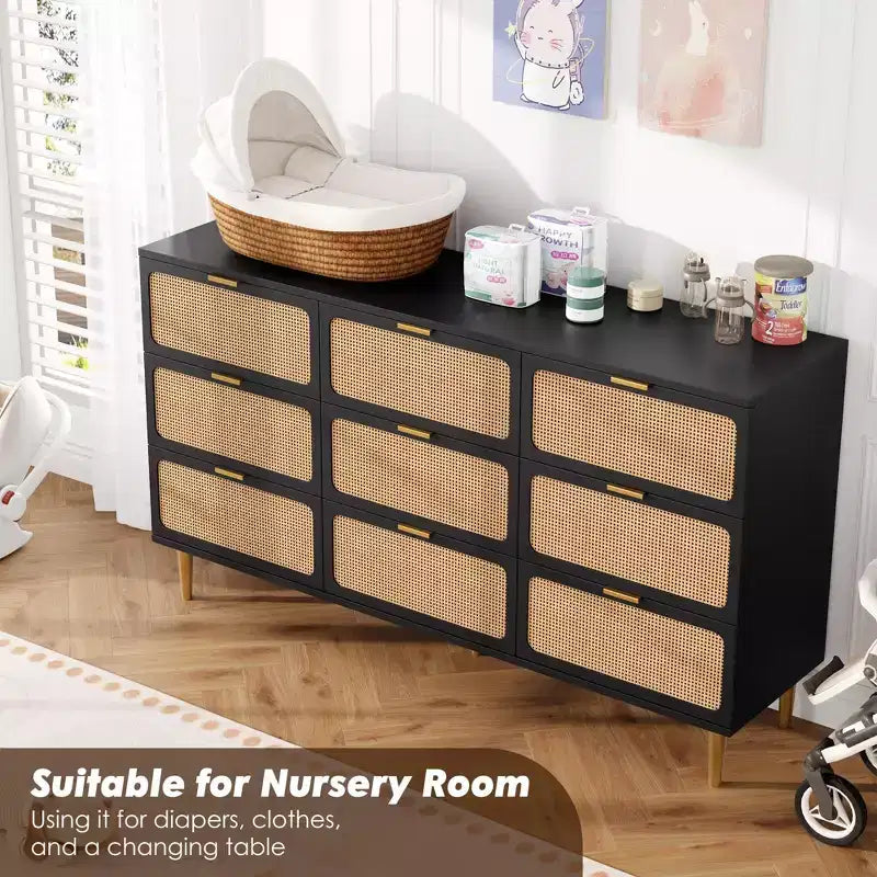 Rattan chest of drawers for the bedroom, large-capacity drawer cabinets for the wardrobe, suitable for the living room, hallway, and childrens room.