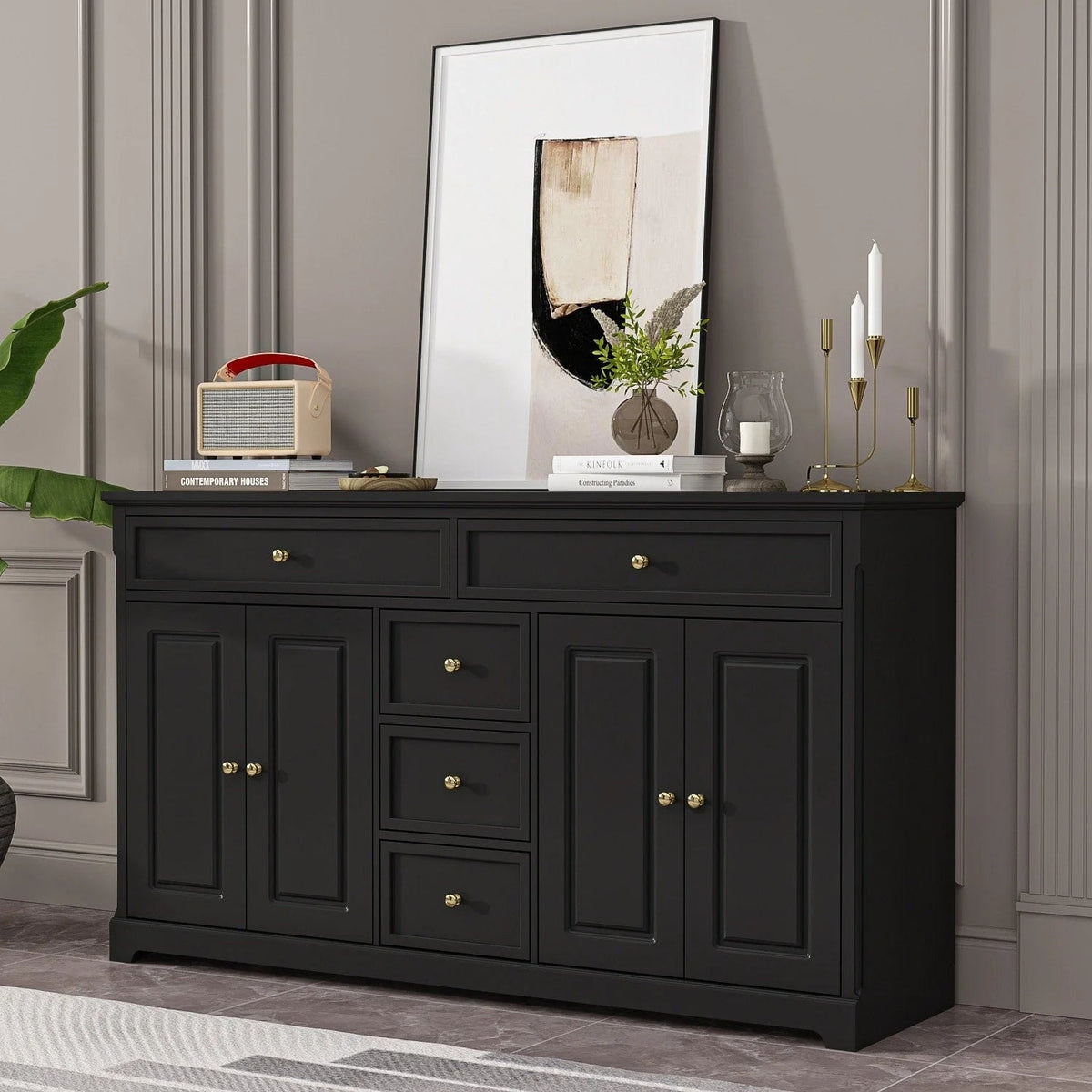 59.1Sideboard Buffet White Mid-Century Modern Contemporary Lacquered