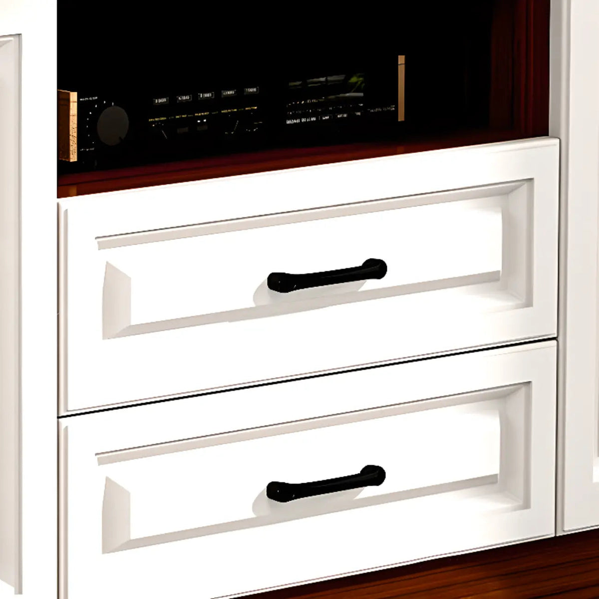 Modern White Wooden TV Stand with Storage and Cable Management