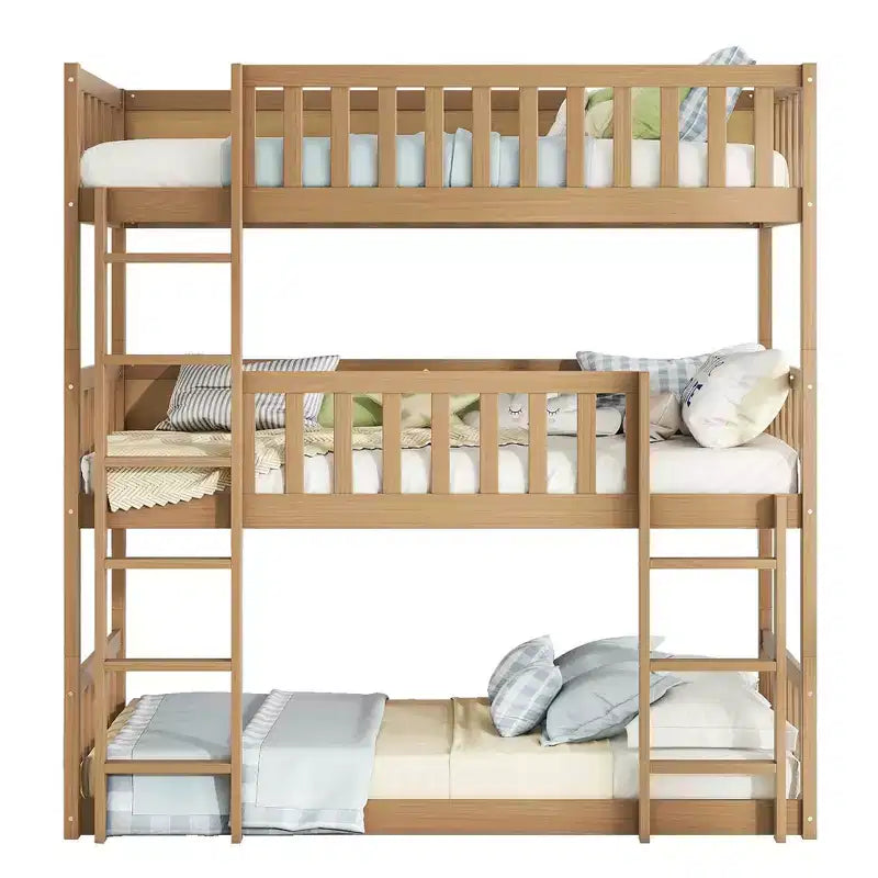 Triple Twin Bunk for Kids, Twin over Twin over Twin Detachable Bunk Bed with Ladder and Guardrail, Separate into 3 Beds