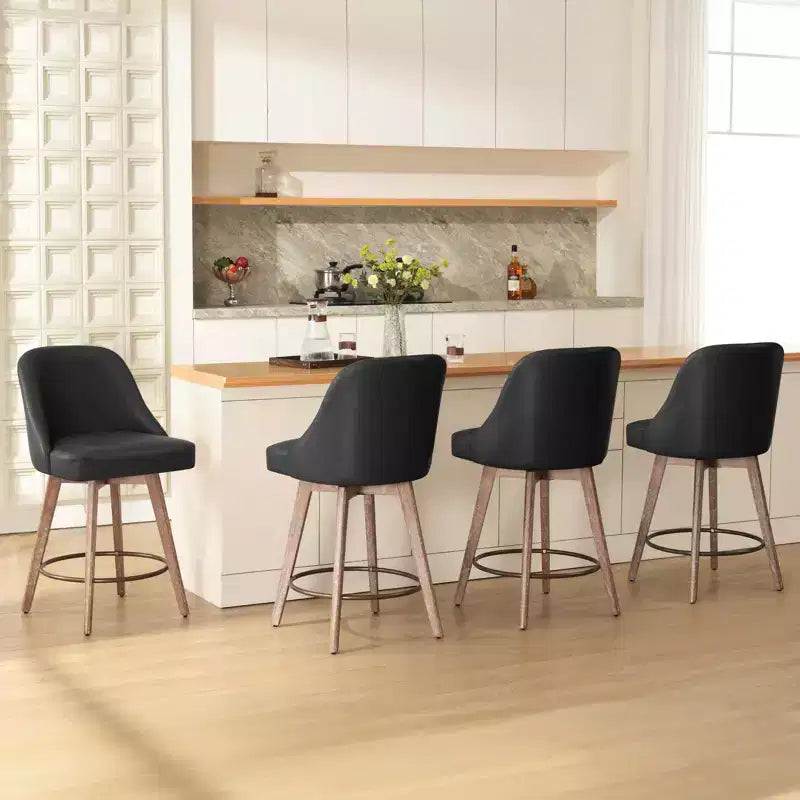 Bekrvio 26 Counter Height Swivel Bar Stools Set of 4 Backs and Wood Legs,Linen Fabric/PU Leather Upholstered Barstools for Kitchen Island